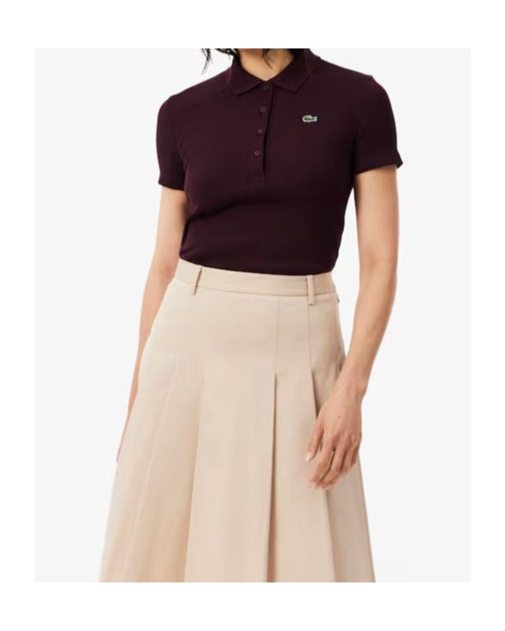 Lacoste Red Ribbed Logo-Patch Polo Top
