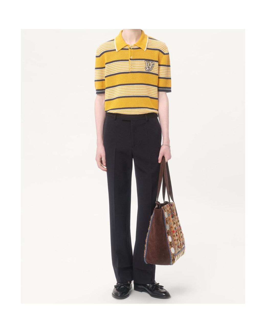 Valentino Yellow Long-Sleeved Linen And Cotton Polo Shirt With Vg Patch for men