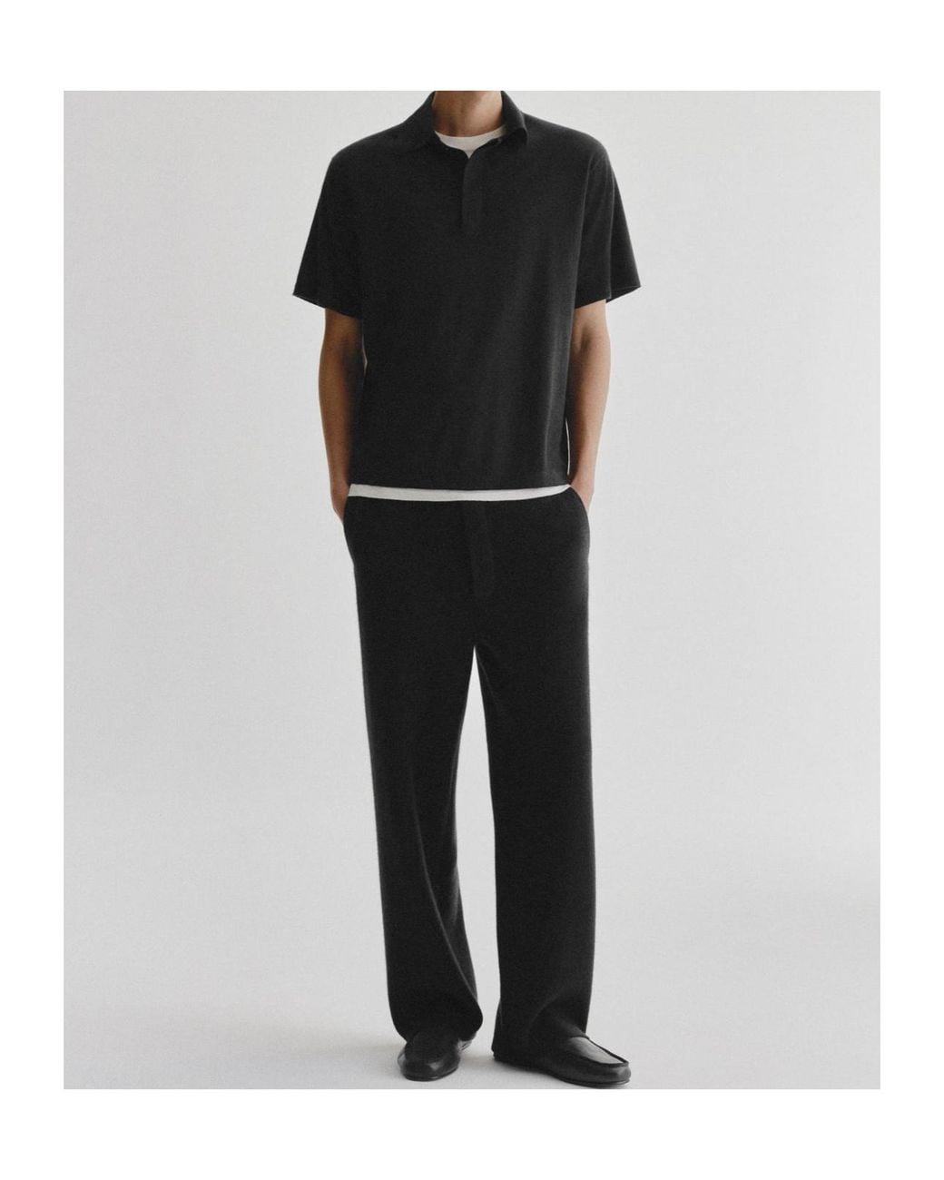 Lisa Yang Black Short-Sleeved Knit Polo Shirt for men