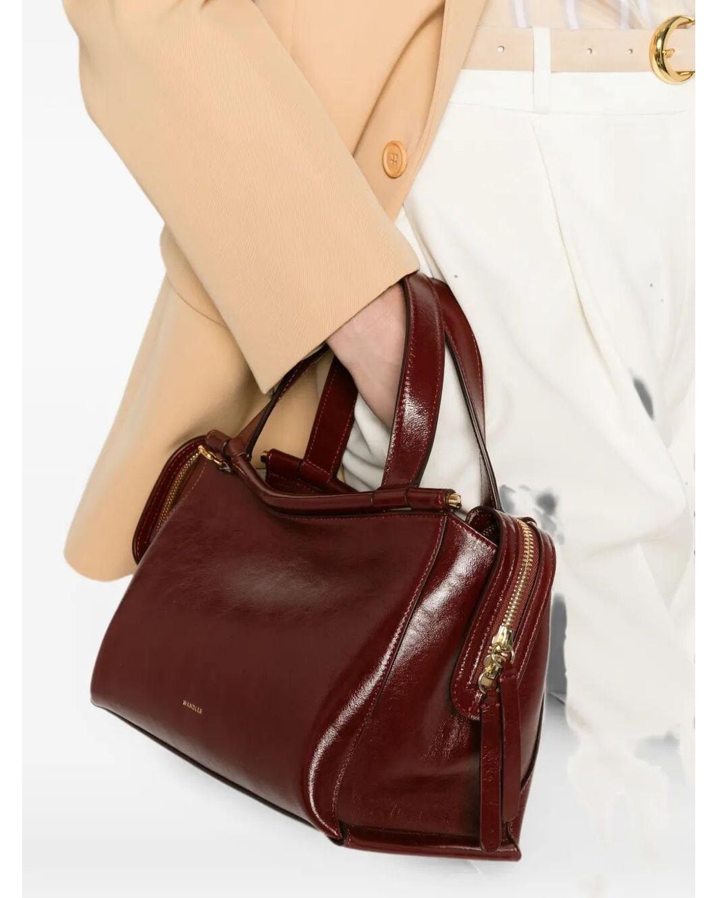 Wandler Brown Patent-Finish Leather Tote Bag