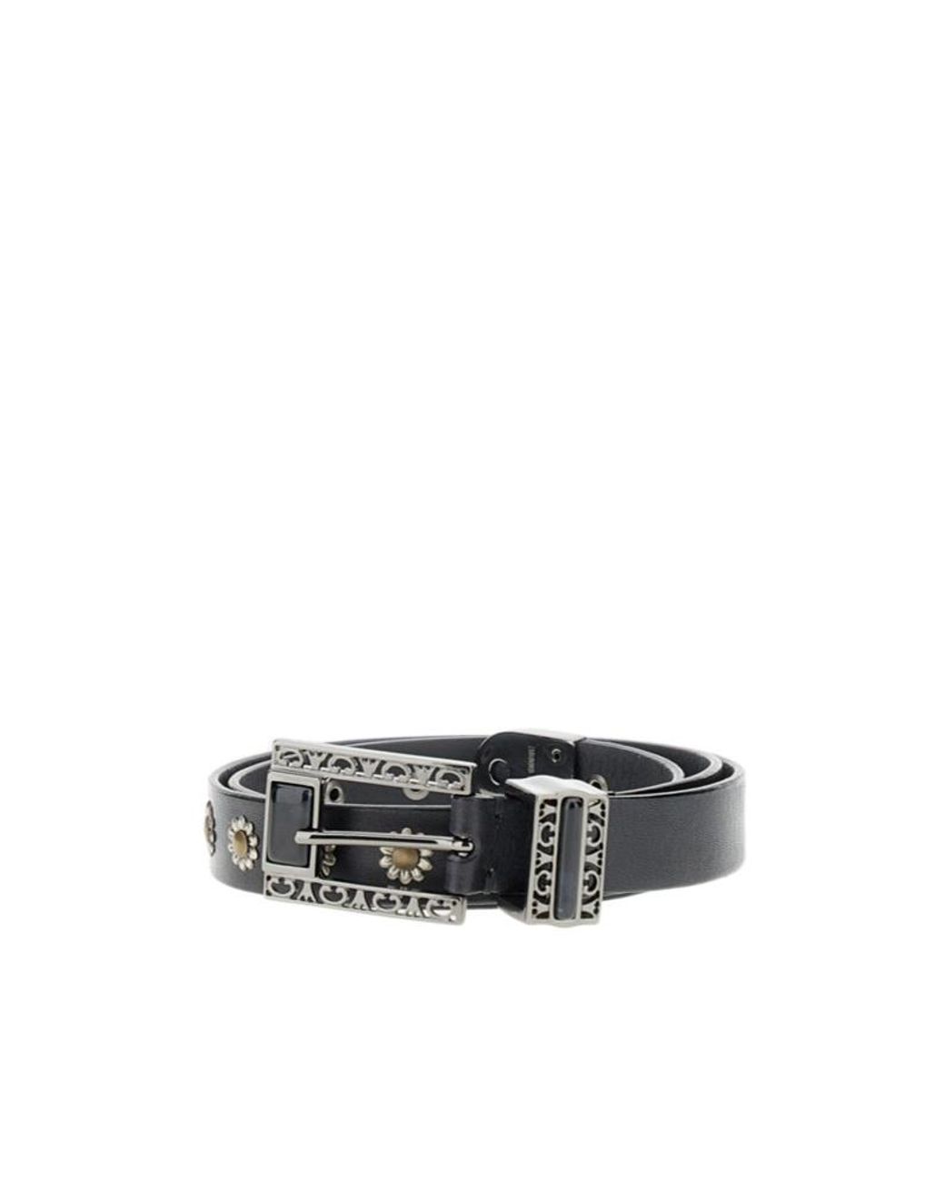 Golden Goose Deluxe Brand White Flower Studded Buckle Belt