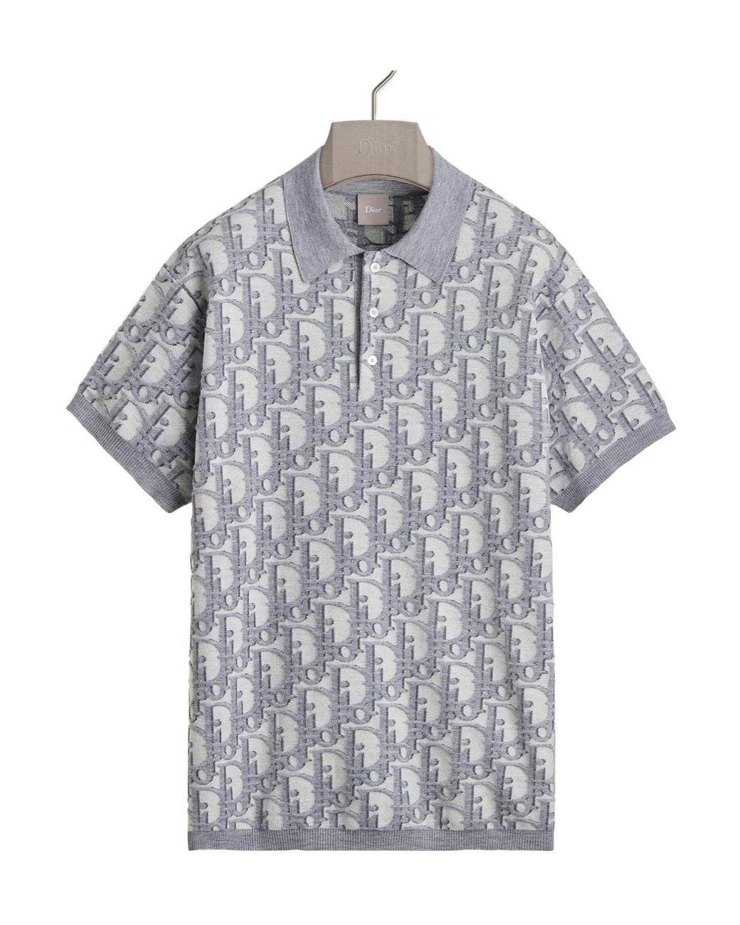 Dior Gray Monogram Knit Polo Shirt for men