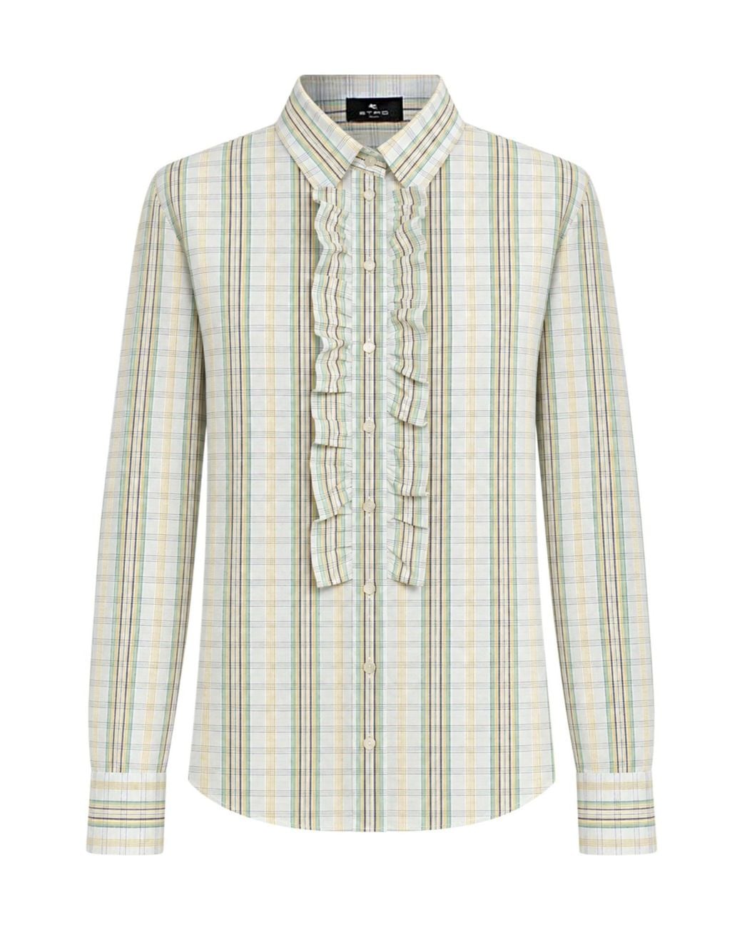 Etro White Long-Sleeved Checked Shirt