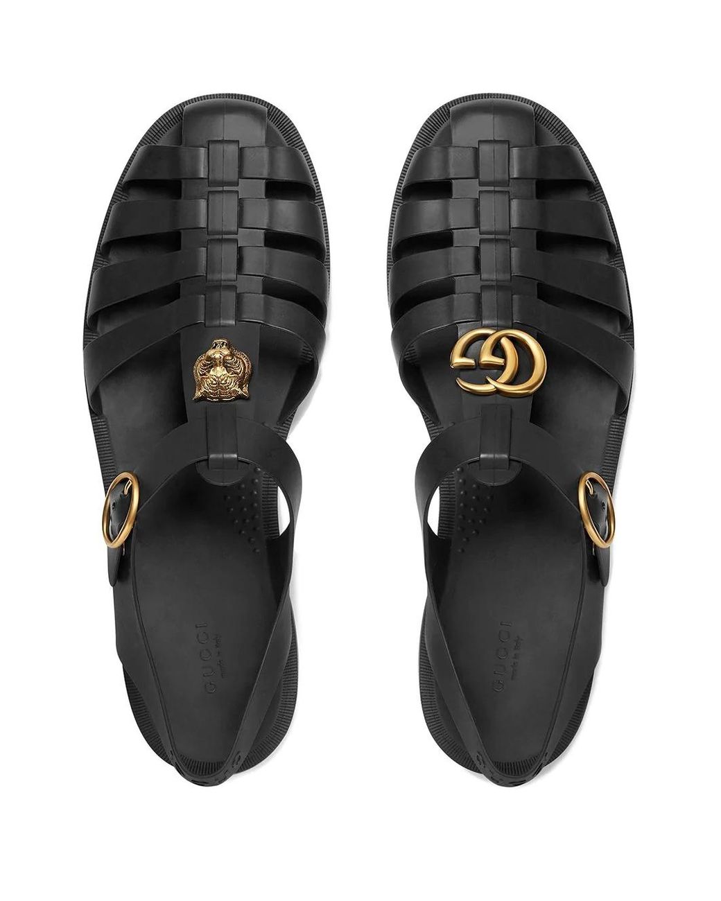Gucci Gg Logo Plaque Buckle Straps Sandals in Black for Men | Lyst