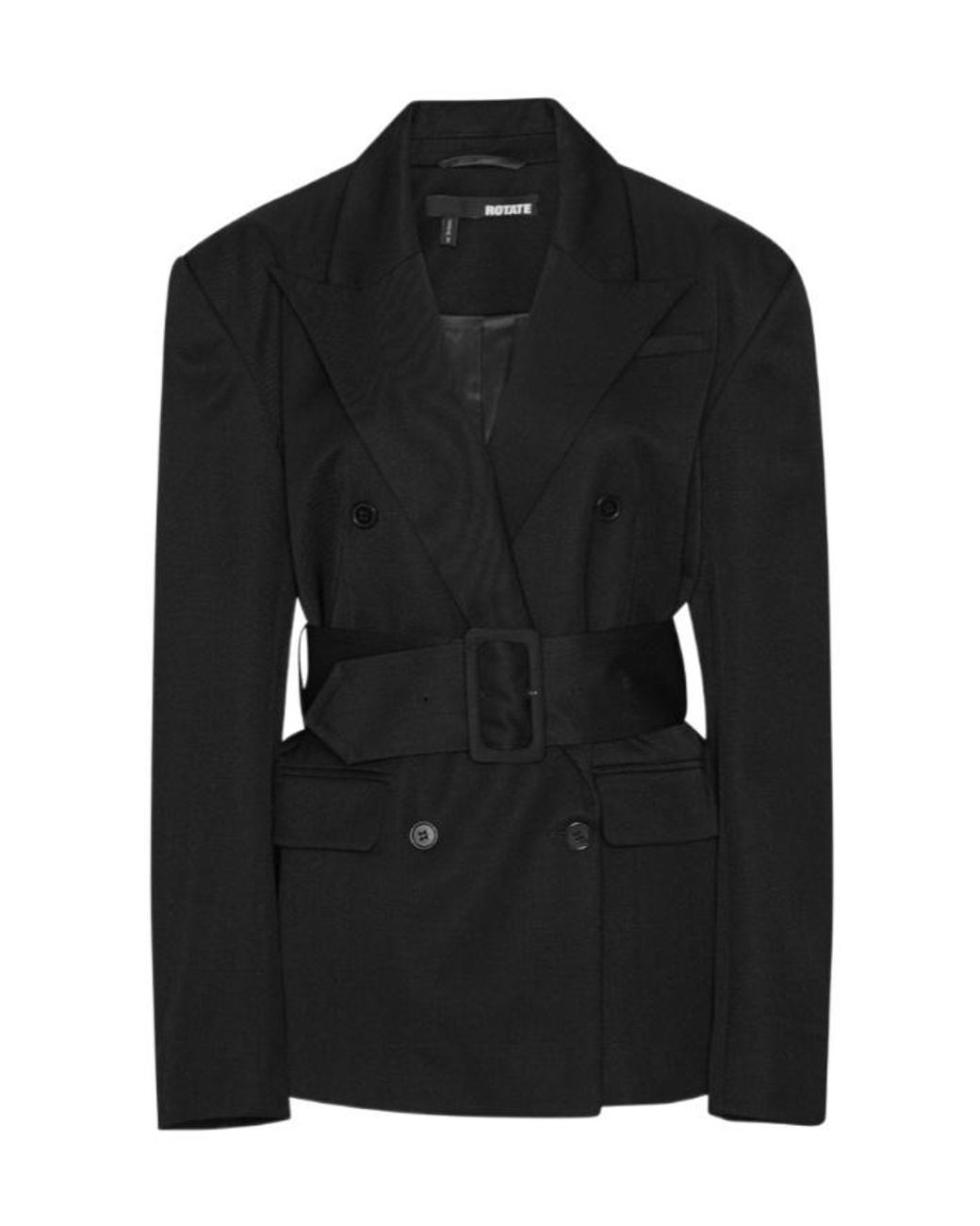 ROTATE BIRGER CHRISTENSEN Black Belted Double-Breasted Blazer