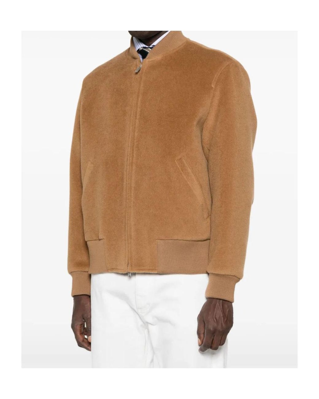 Lardini Brown Ribbed-Collar Wool Jacket for men