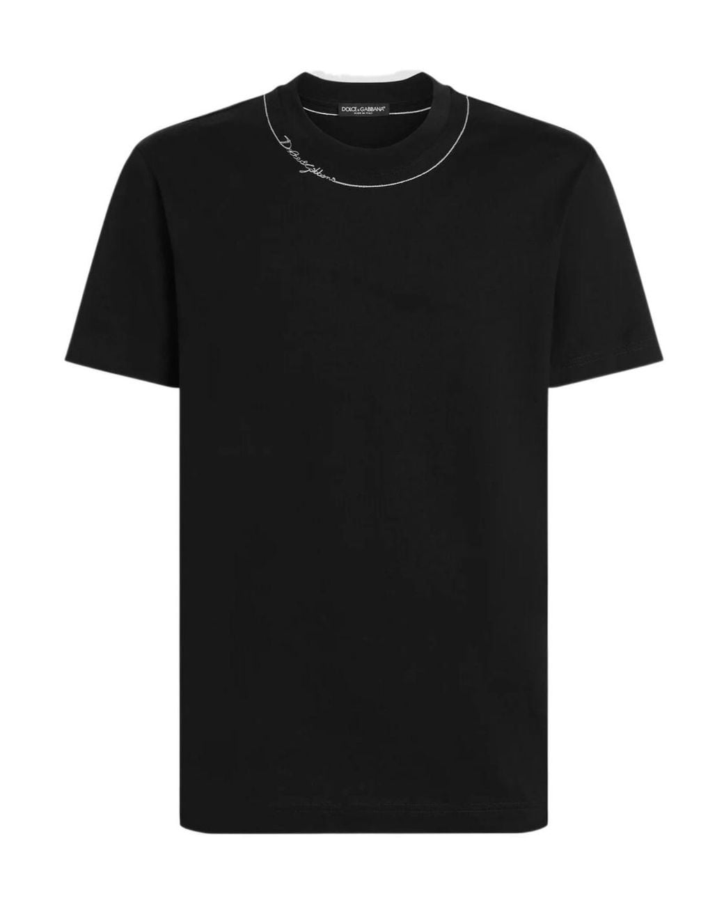 Dolce & Gabbana Black Cotton Embroidered Logo T-Shirt for men