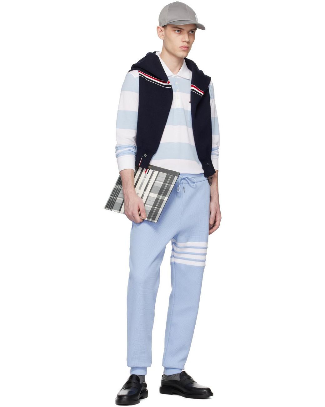 Thom Browne White Striped Long-Sleeved Polo Shirt for men