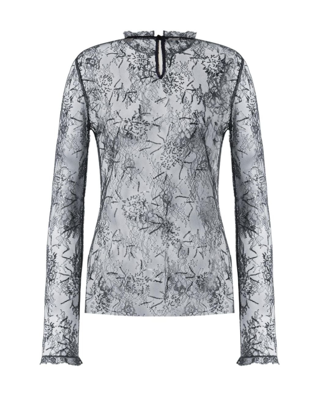 Alberta Ferretti Blue Embroidered Lace Shirt