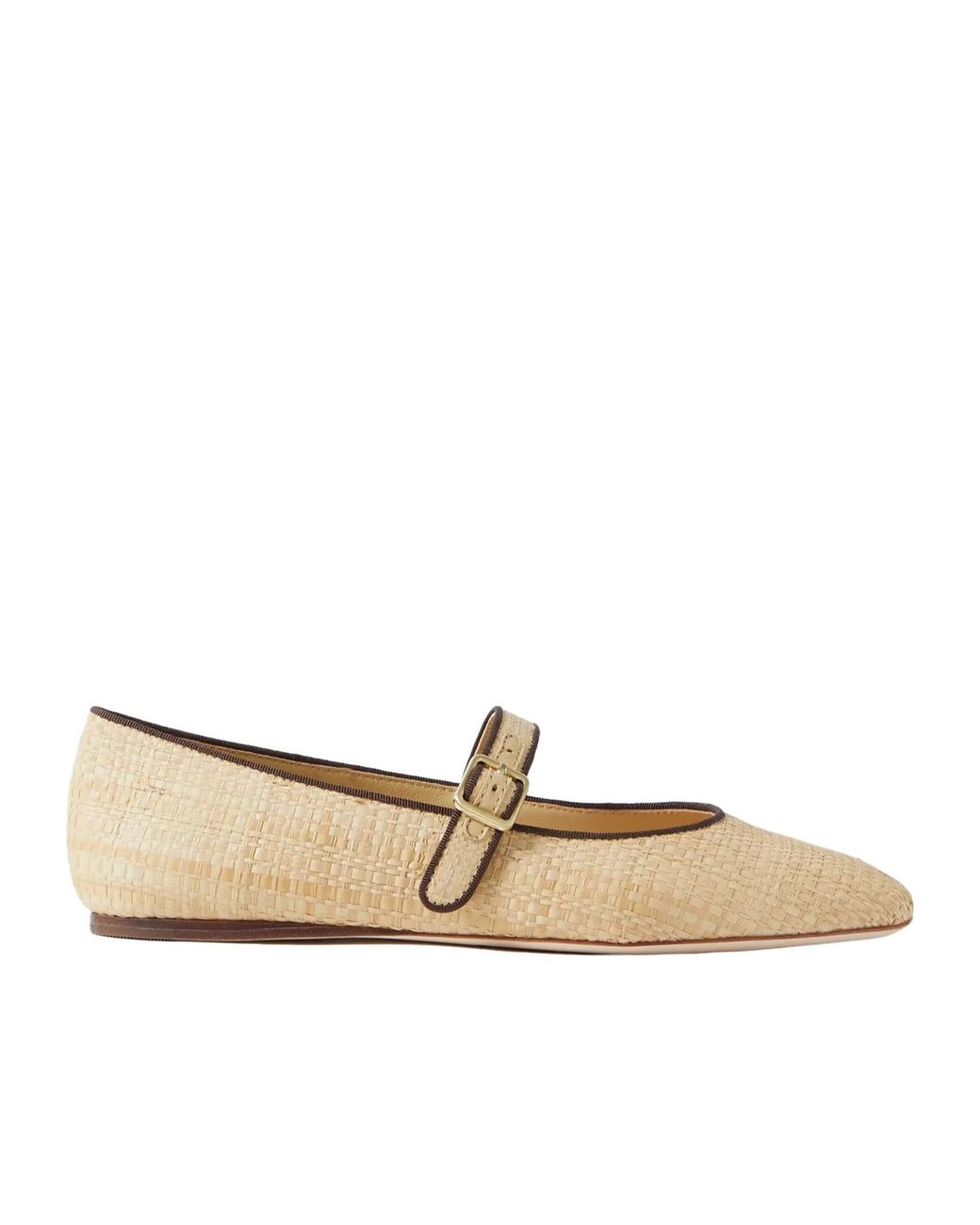 Loeffler Randall Natural Grosgrain-Trimmed Raffia Mary Jane Ballet Flats