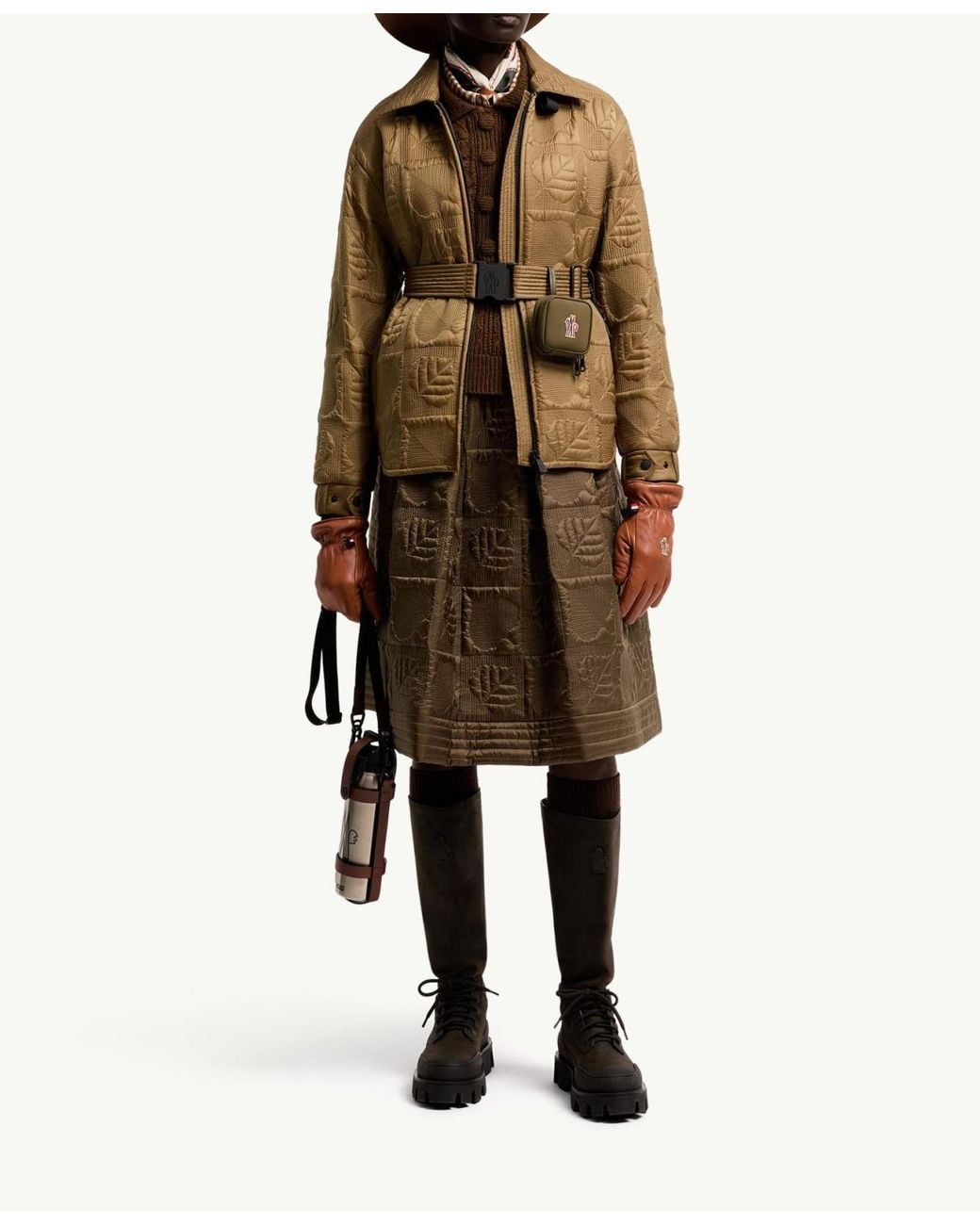 Moncler Green Leaf-Quilted Padded A-Line Skirt