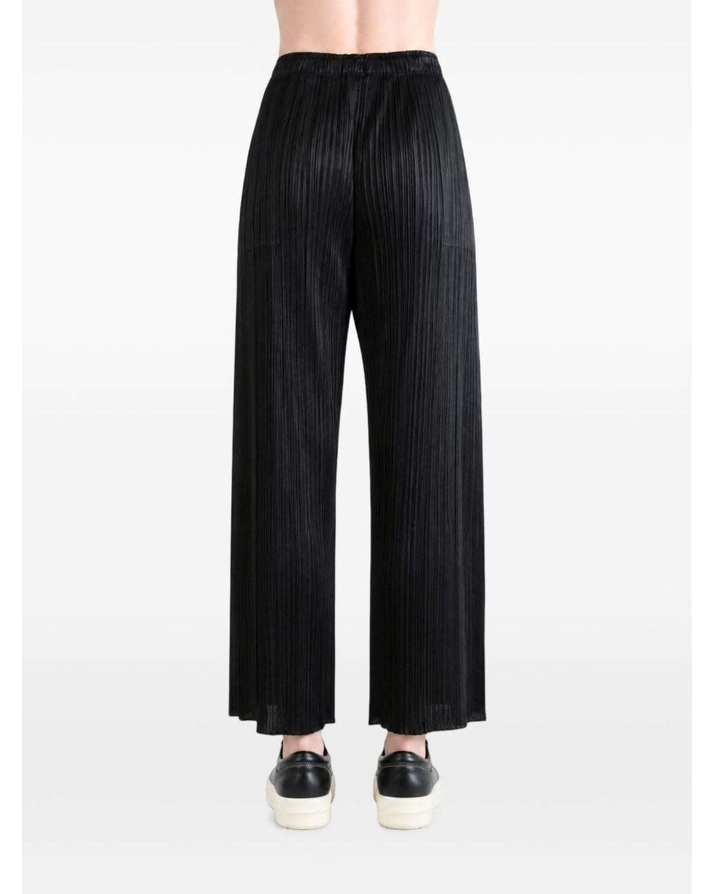 Pleats Please Issey Miyake Black Pleated Elastic Waist Wide-Leg Trousers