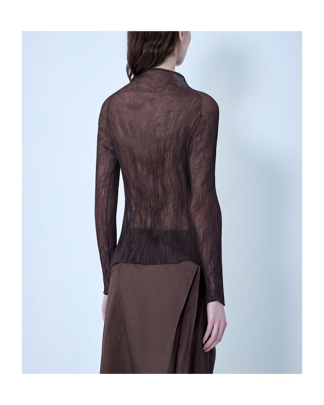 Issey Miyake Brown High-Neck Long-Sleeved Top