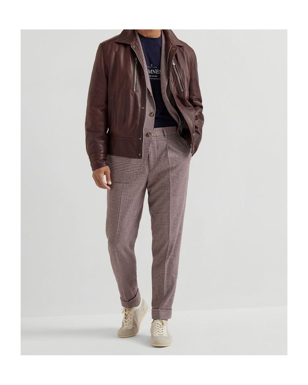 Brunello Cucinelli Brown Collared Biker Jacket for men