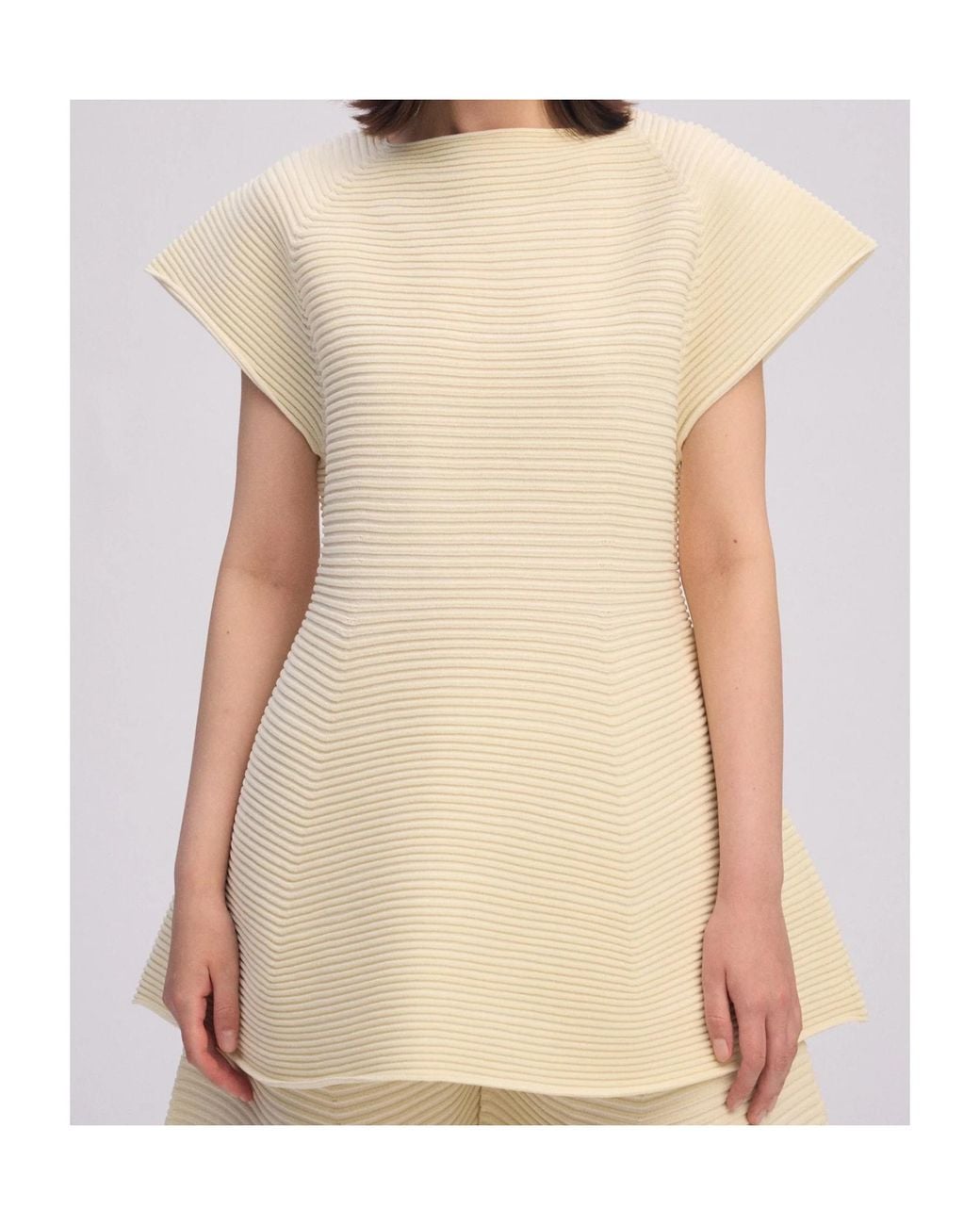 Issey Miyake Natural Corrugated Knit Mini Dress