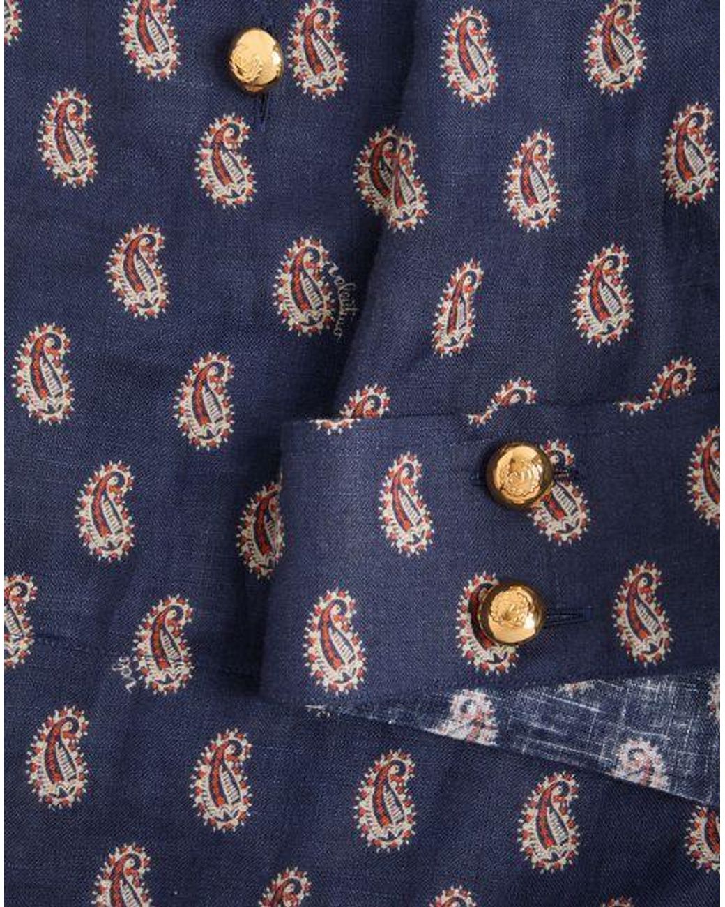 Valentino Blue Lightweight Linen Shirt With Voyage Imaginaire Print for men
