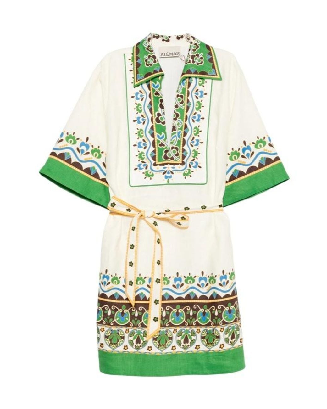ALÉMAIS Green Bridgette Graphic-Print Belted Mini Dress