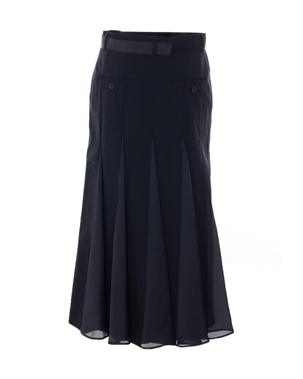 Sacai Blue Belted Pleated Midi Skirt