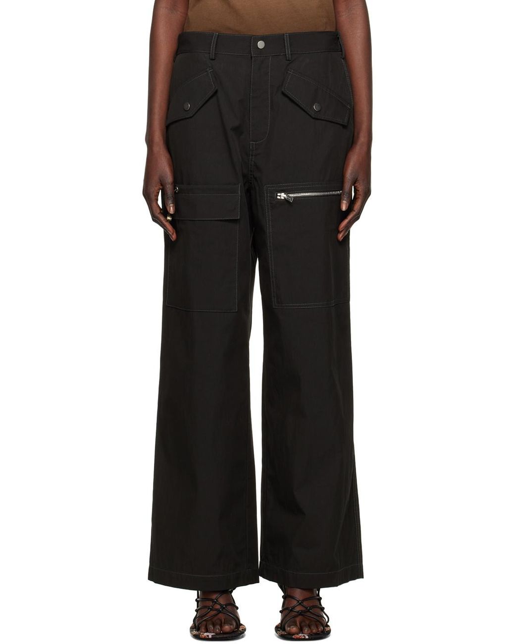 Dion Lee Black Multi-Pocket Straight-Leg Trousers