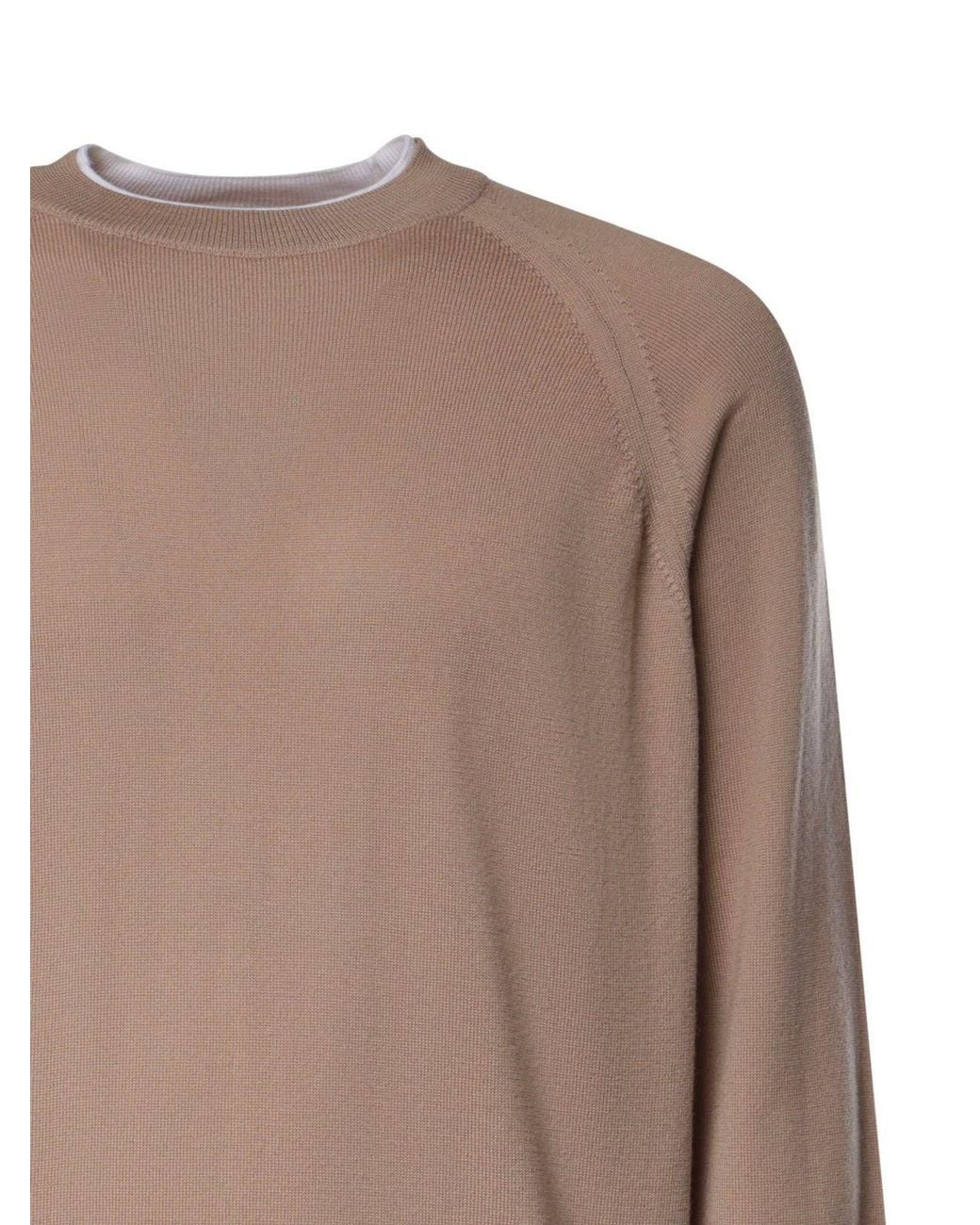 Eleventy Brown Raglan Crew-Neck Knitted Sweater for men