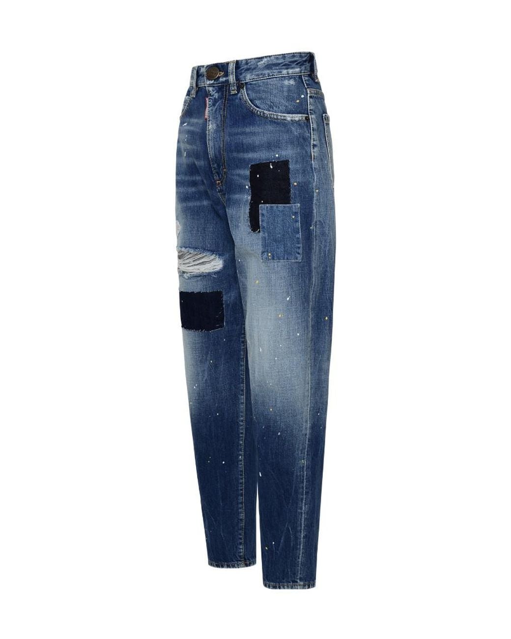 DSquared² Blue Distressed Patchwork Cropped Jeans