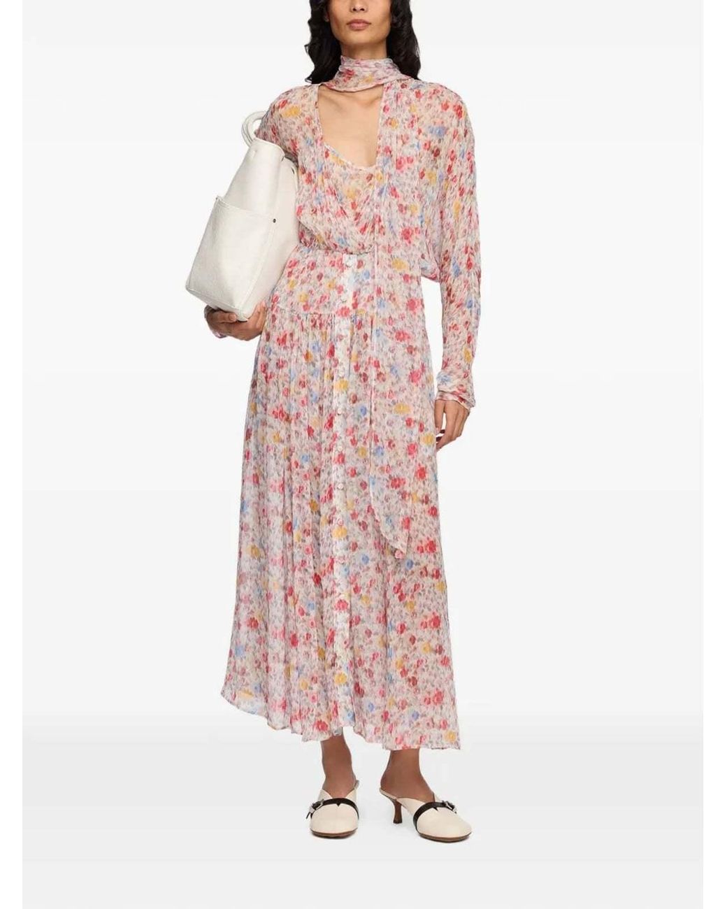 Ganni Pink Smocked Floral Maxi Dress