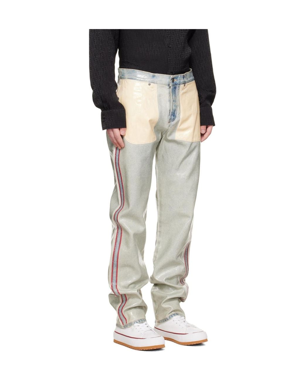 DIESEL Black Contrast Panel Straight-Leg Jeans for men