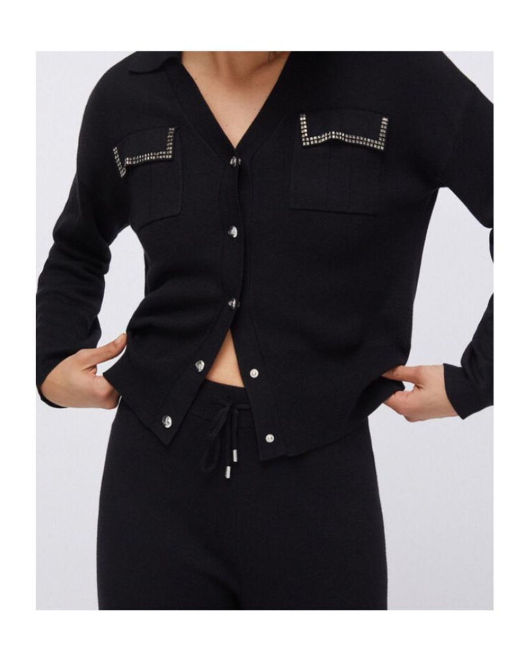 Liu Jo Black Appliqued-Pocket Cardigan