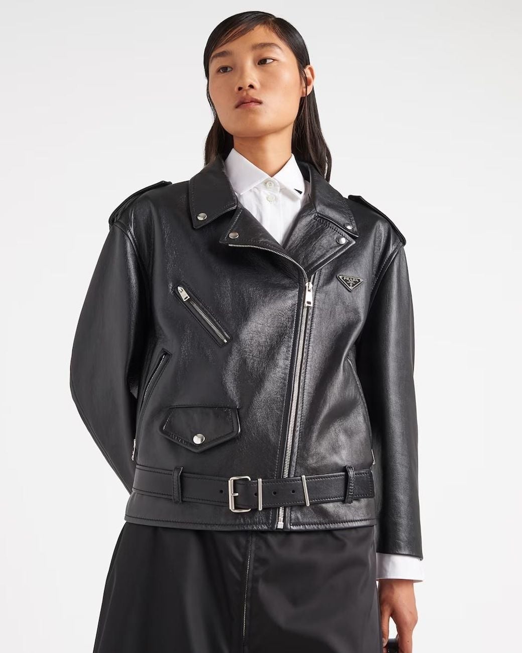 Prada Black Nappa Leather Biker Jacket