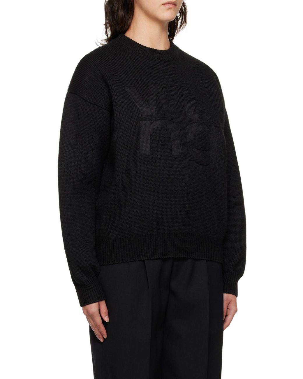 T By Alexander Wang Black Alexander Wang Logo Detailed Knit Sweater