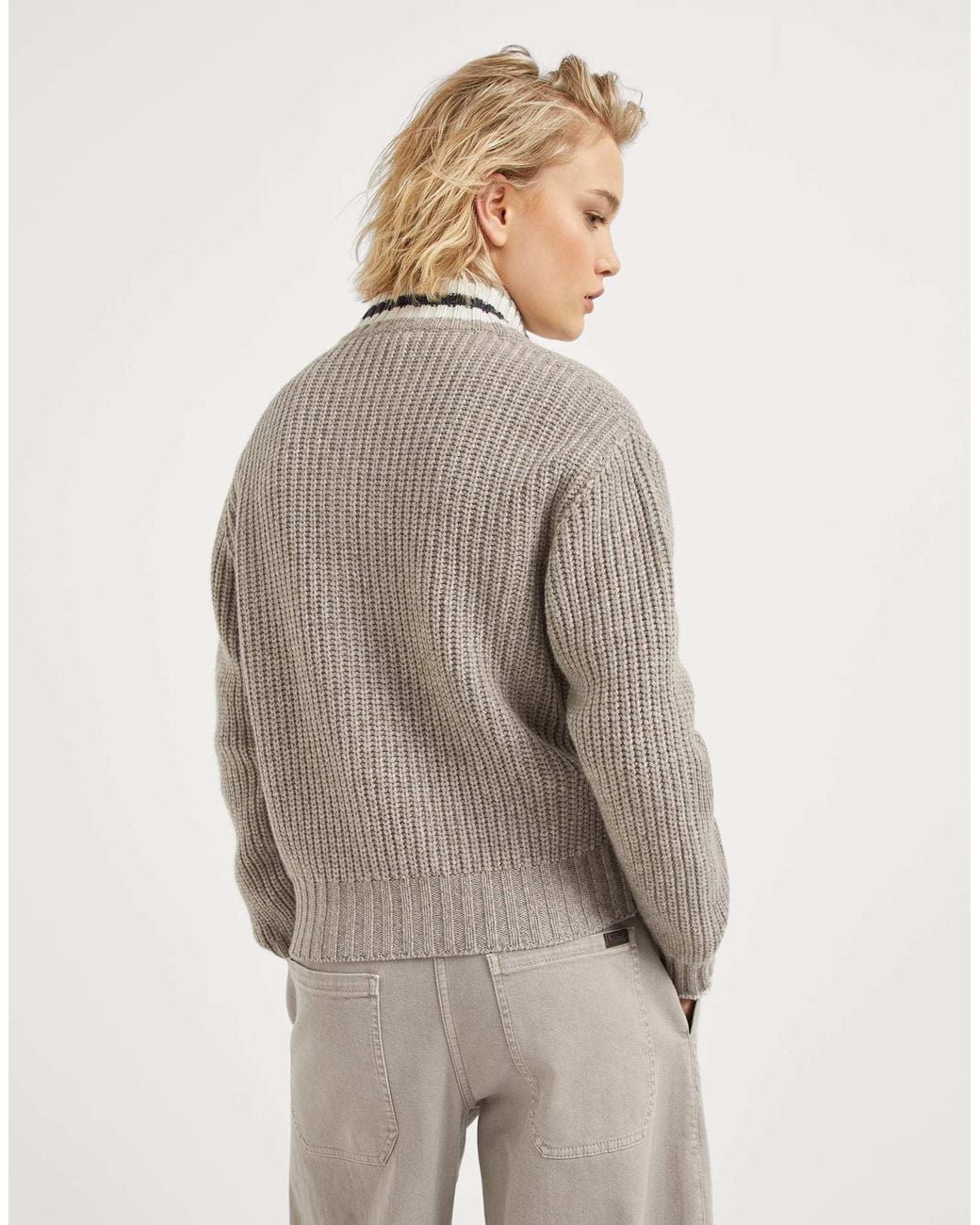 Brunello Cucinelli Brown Cashmere Cardigan With Shiny Trims