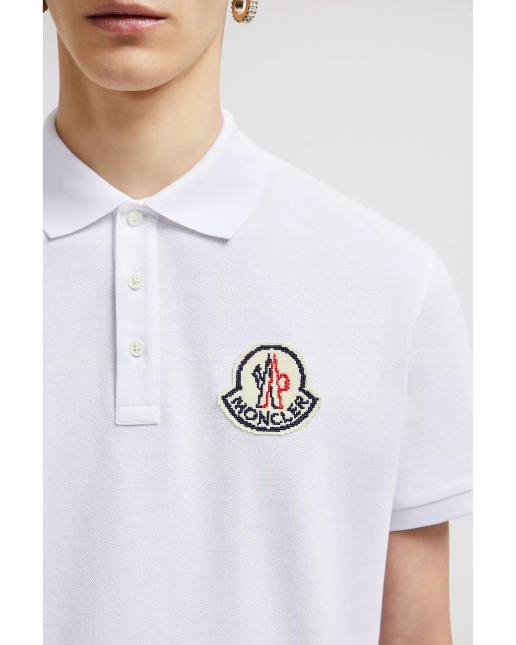 Moncler White Logo Patch Polo Shirt for men
