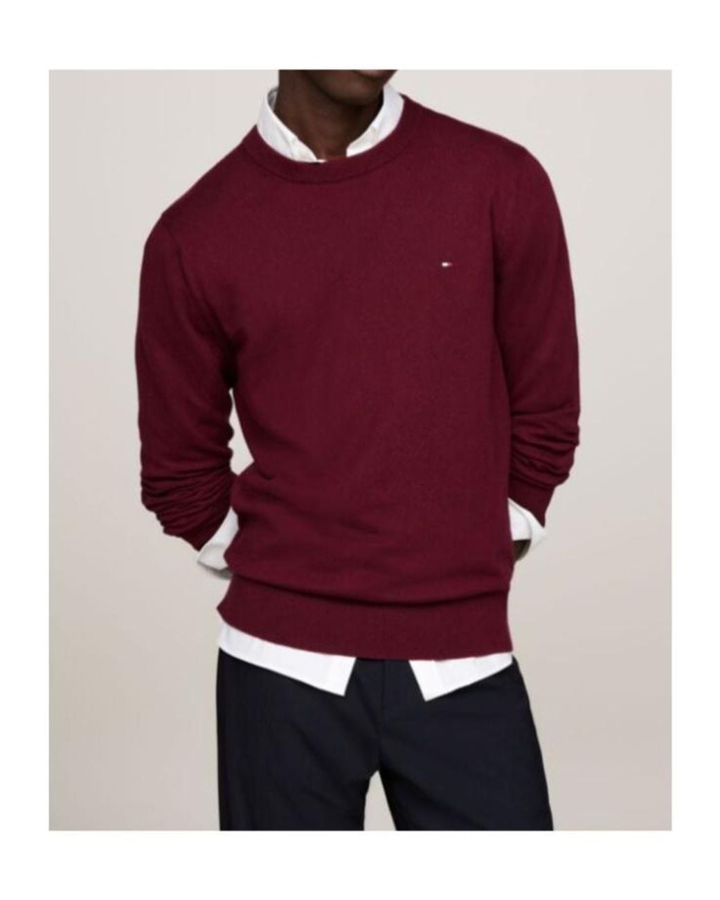Tommy Hilfiger Red Cotton Cashmere Crew Neck Jumper for men