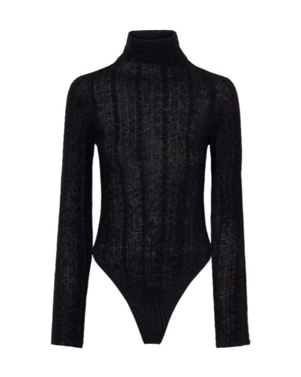 Haikure Black Solidcolor Longsleeve Knit Bodysuit