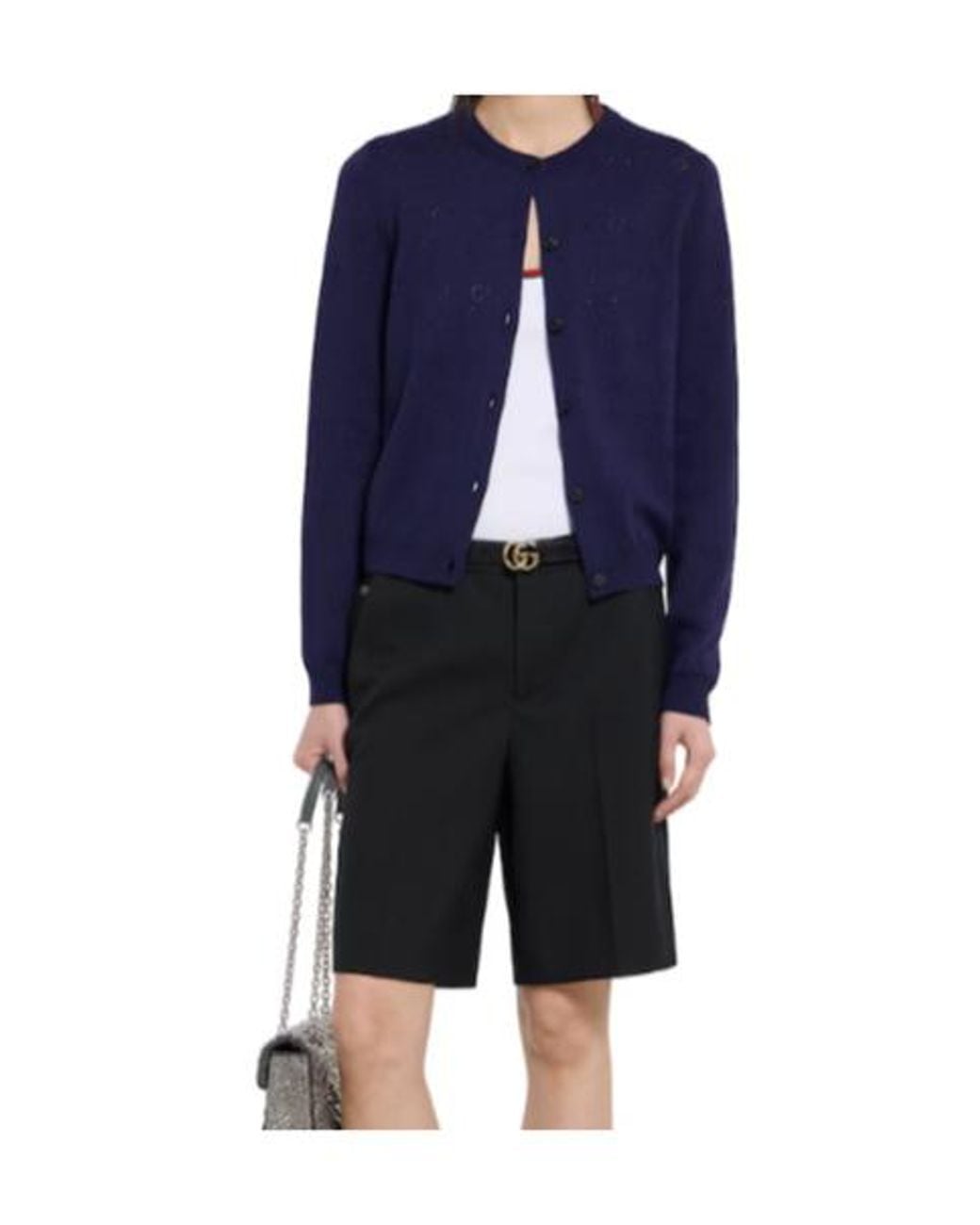 Gucci Blue Gg Pointelle Cotton Silk Cardigan