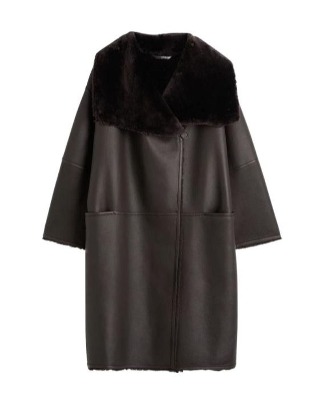 Totême Black Shearling Wrap Coat