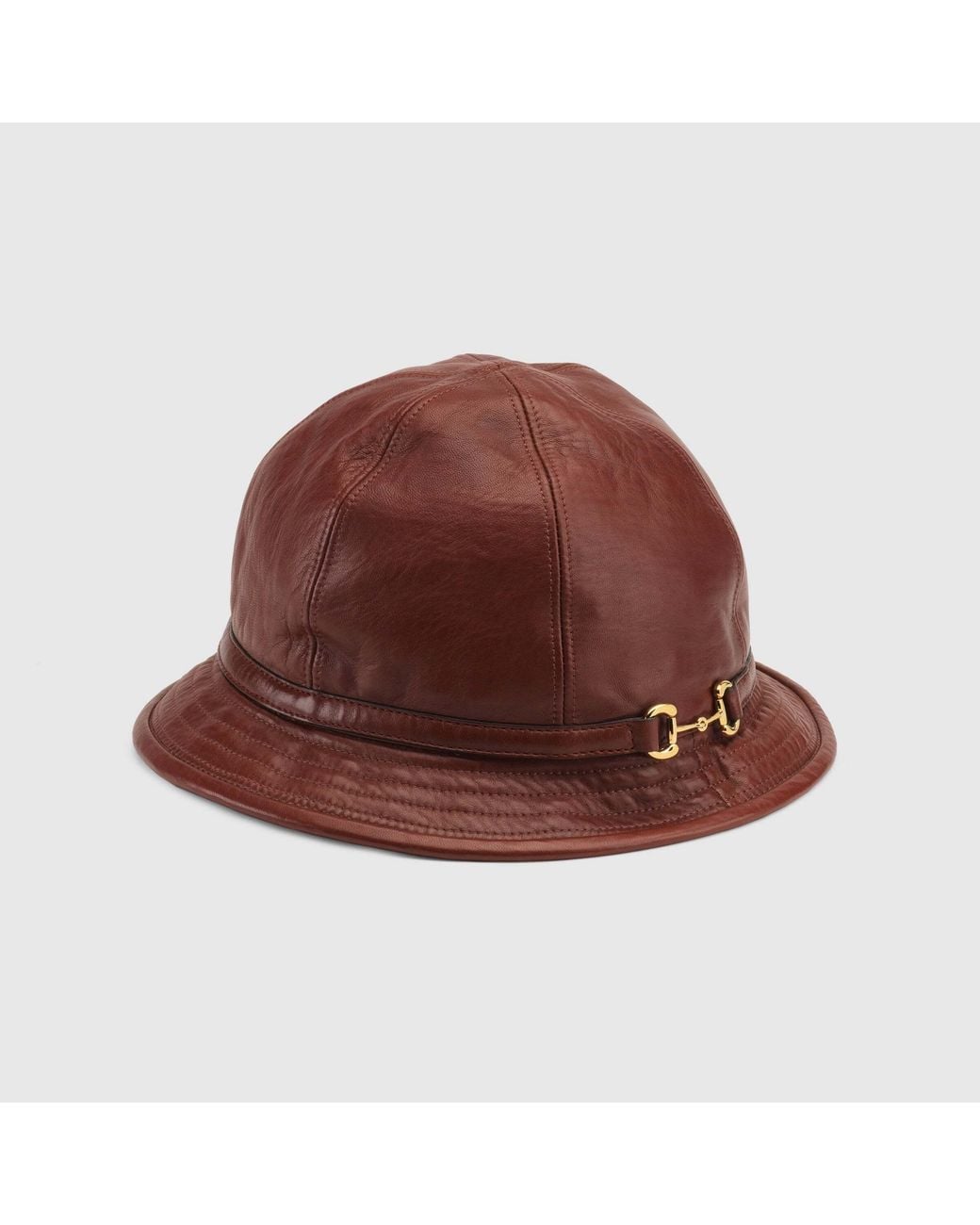 Gucci Brown Horsebit-Detail Leather Bucket Hat for men