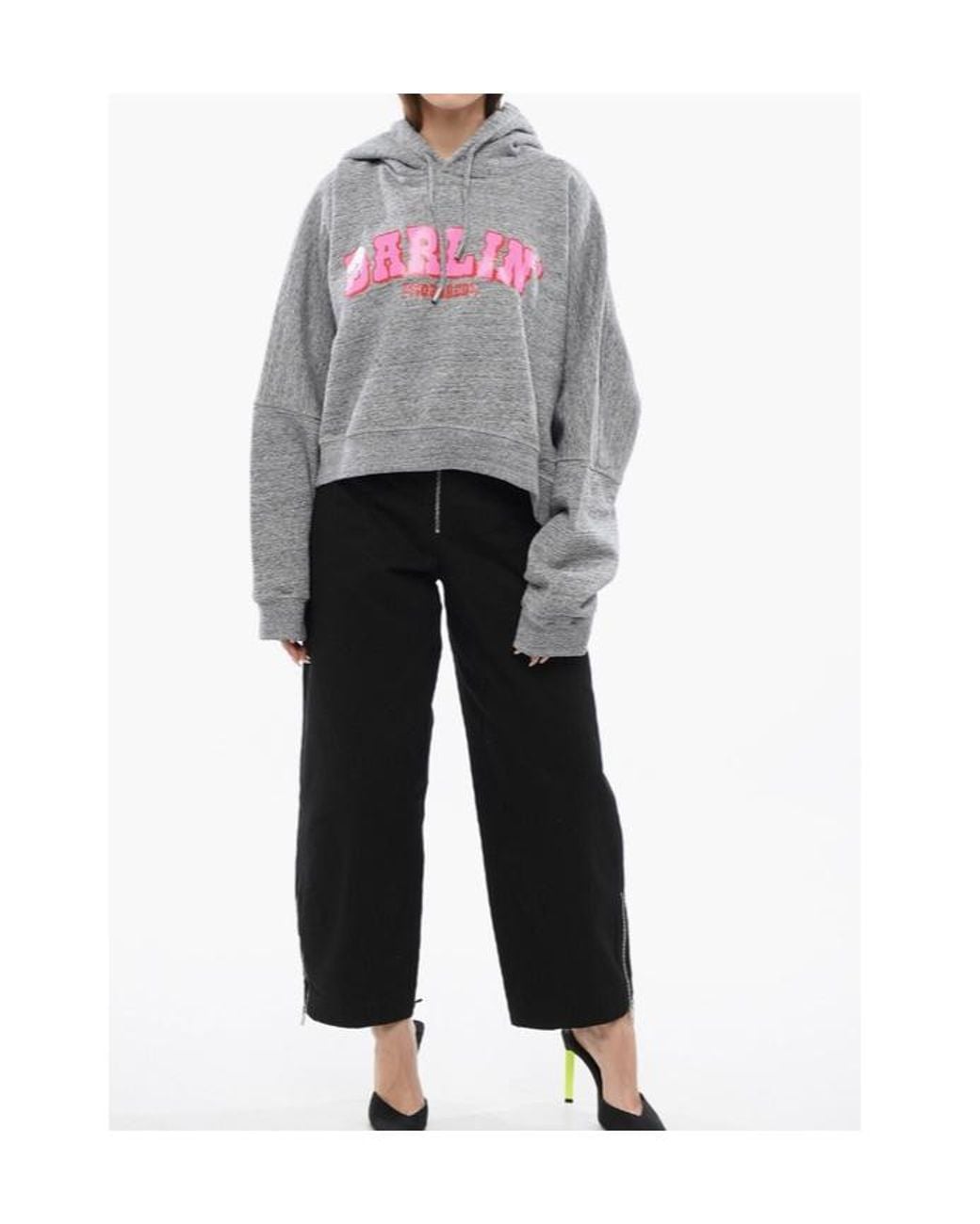 DSquared² Gray Logo-Print Crop Hoodie