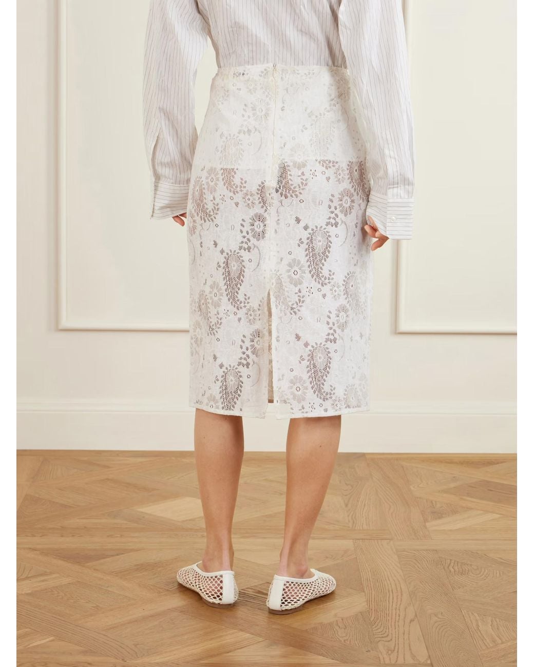 Rohe White Soof Lace Midi Skirt