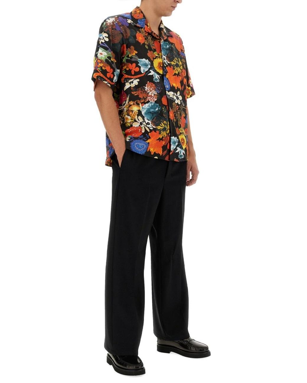 Moschino Black Floral Pattern Short-Sleeved Shirt for men