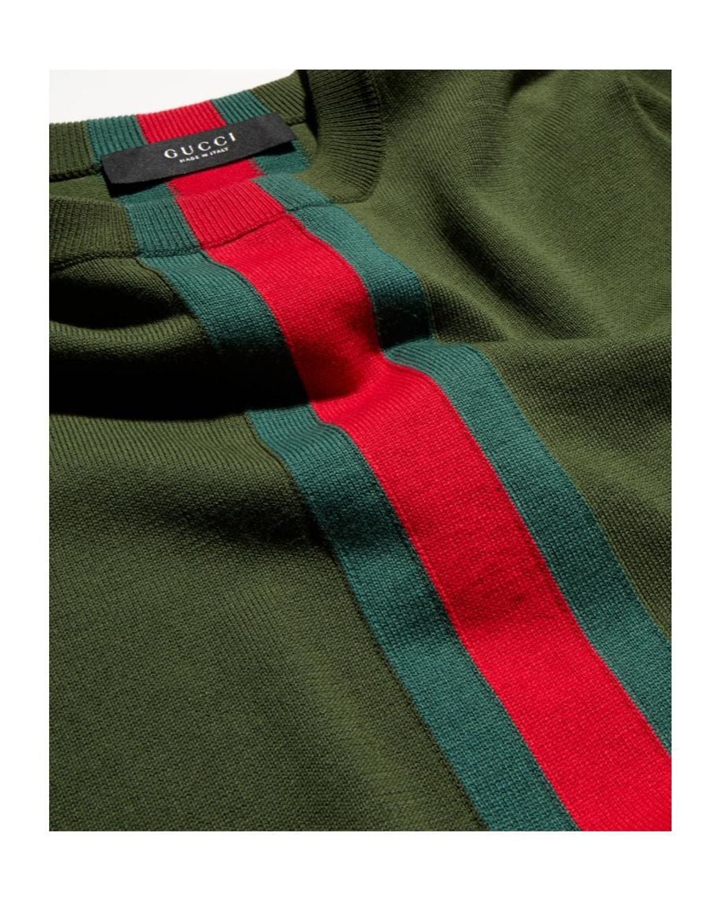 Gucci Green Knit Cotton T-Shirt With Web Intarsia for men