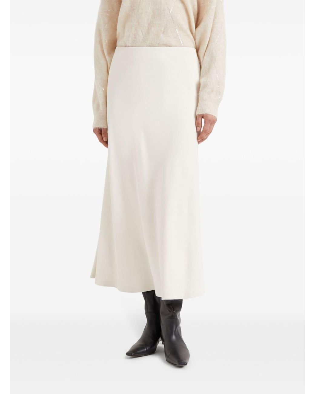 Brunello Cucinelli Natural Flared A-Line Maxi Skirt