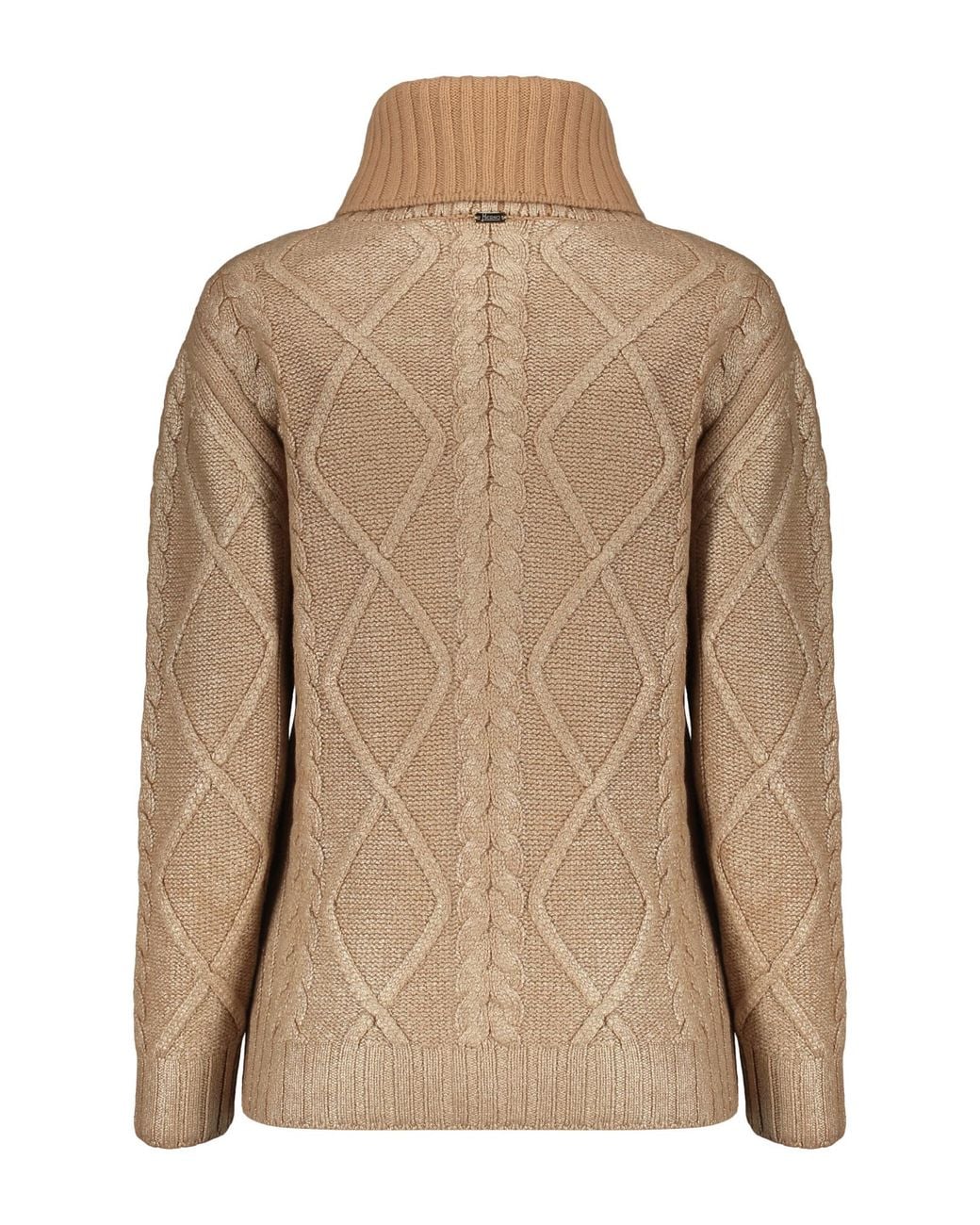 Herno Brown Cable-Knit Turtleneck Knitted Sweater