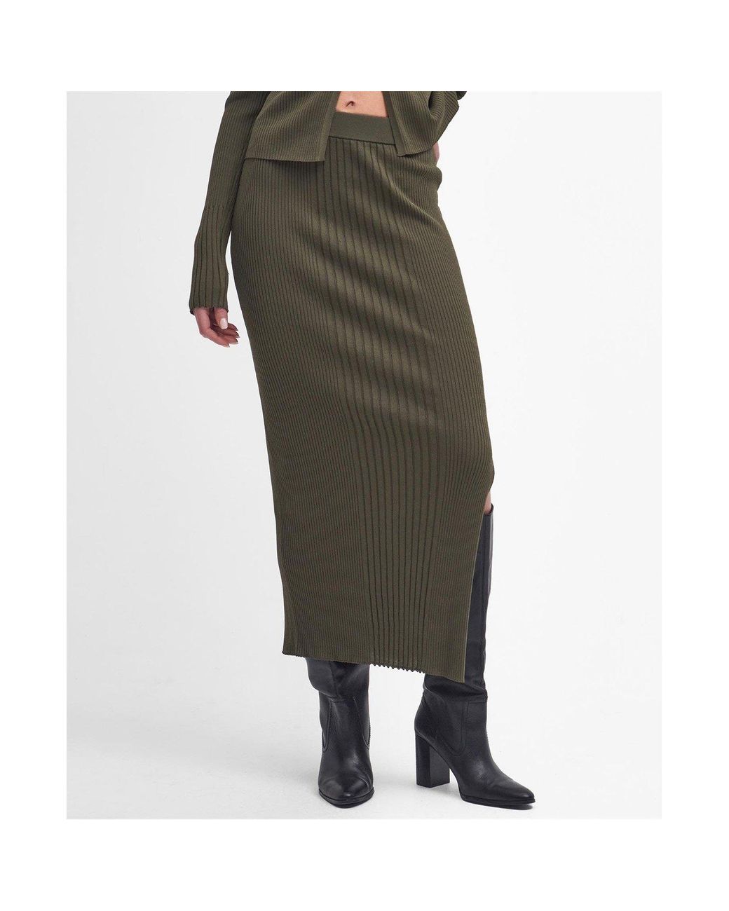 Barbour Green Mondale Knitted Midi Skirt