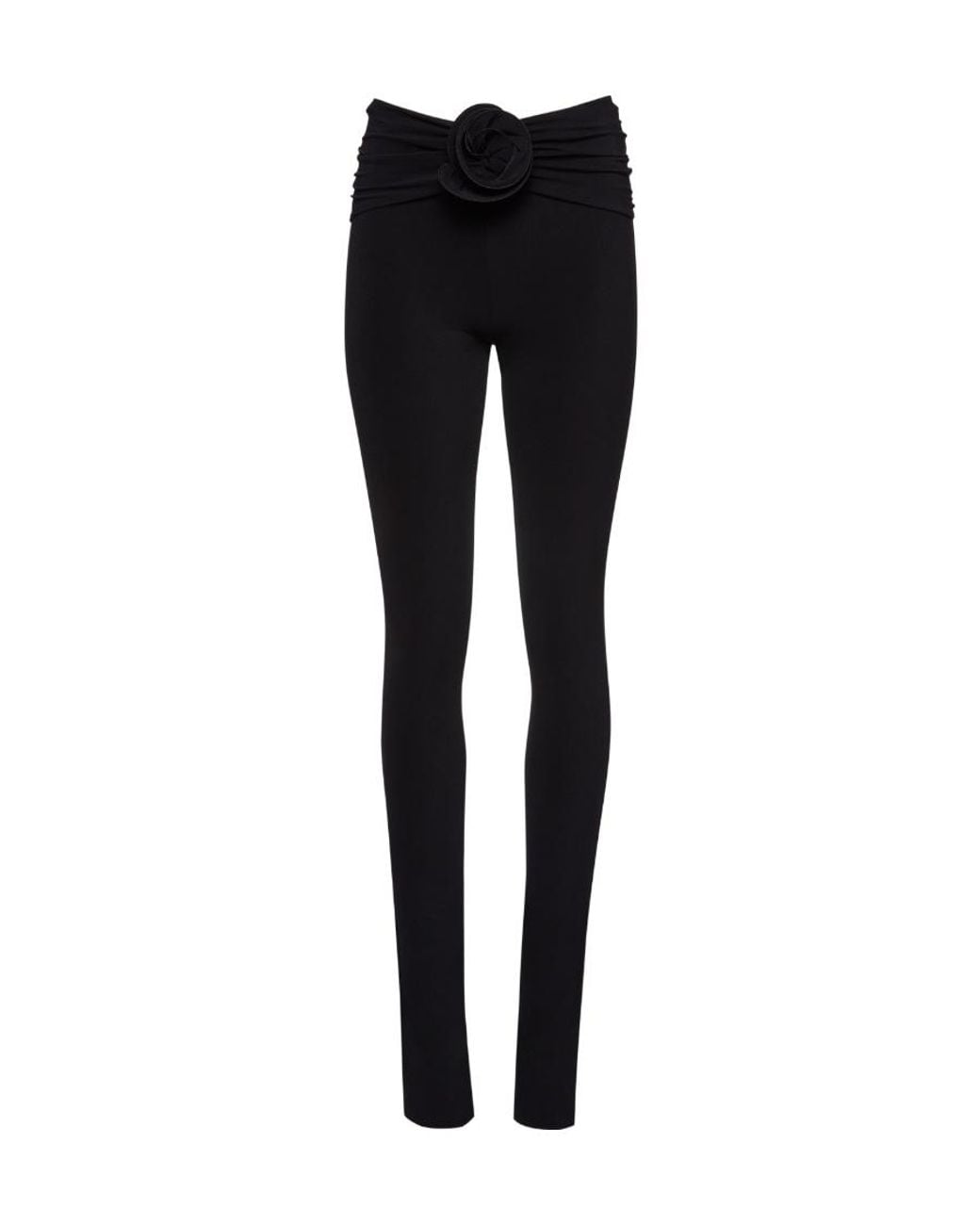 Magda Butrym Black Floral-Appliqué Ruched Leggings