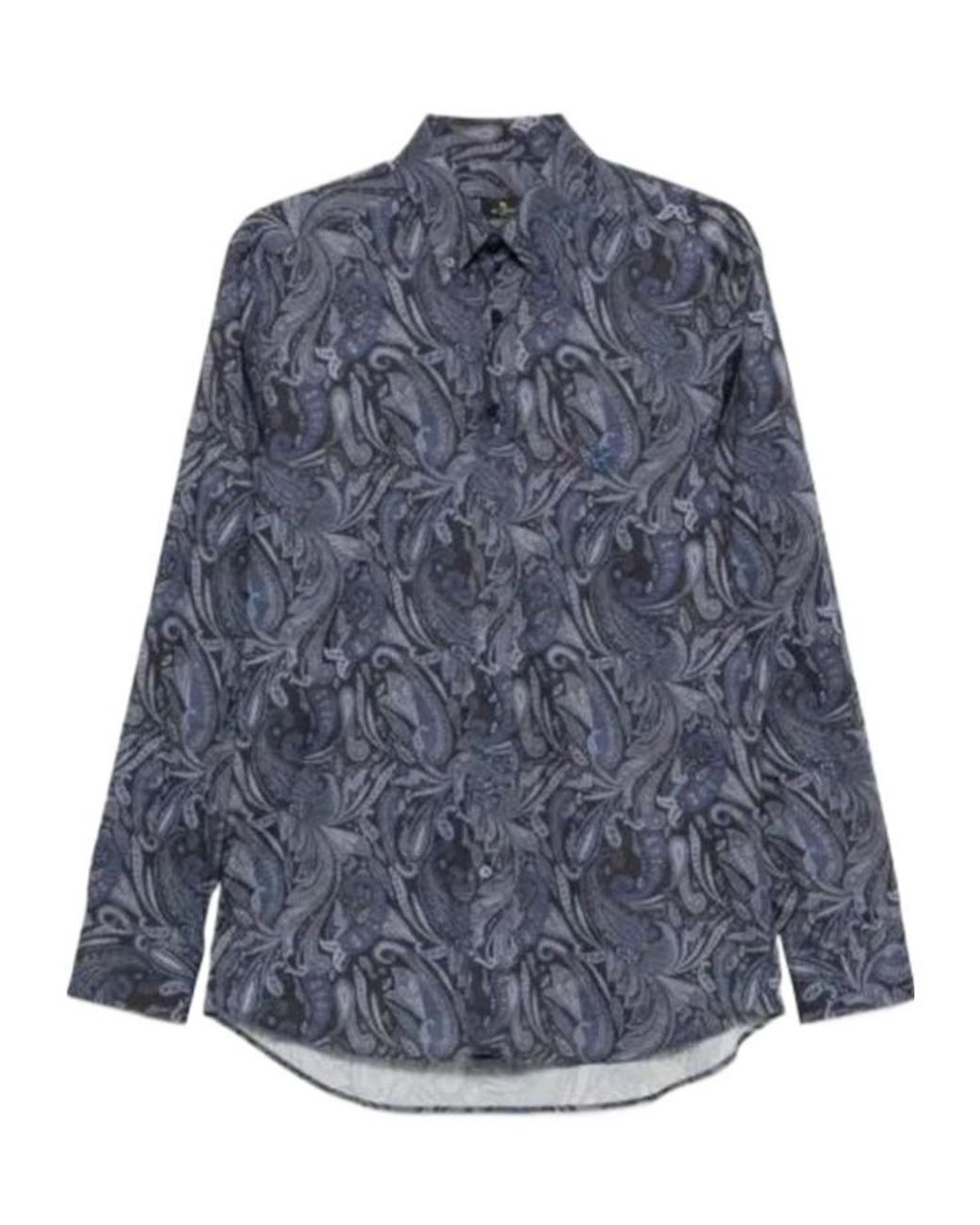 Etro Blue Paisley Roma Logo Shirt for men