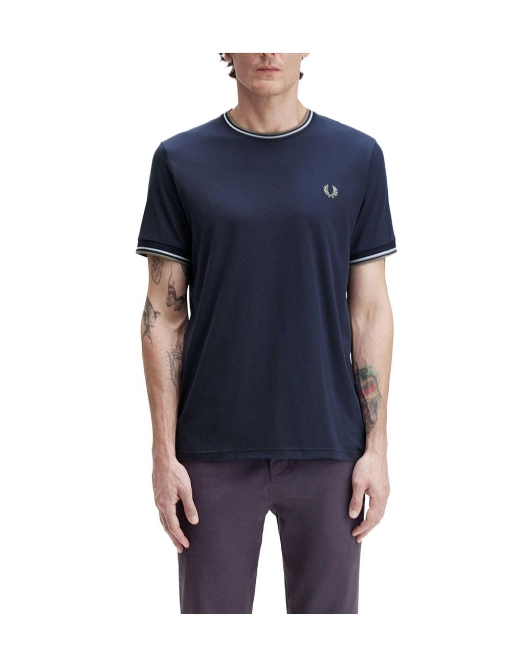 Fred Perry Blue Soft Cotton Tshirt for men