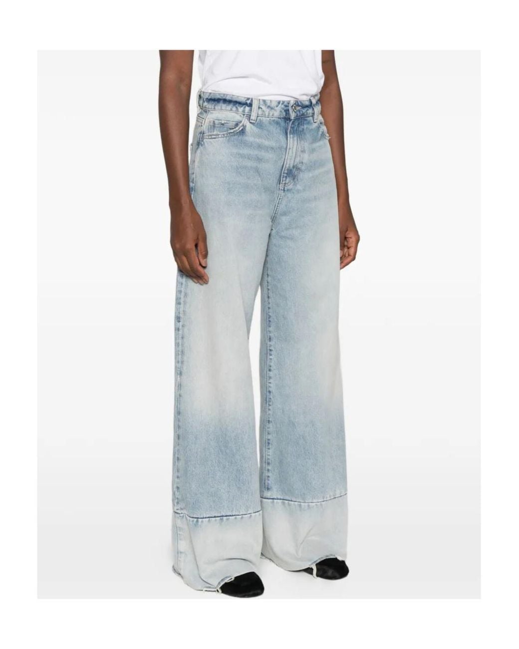 ICON DENIM Blue Wide-Leg Raw-Cut Jeans