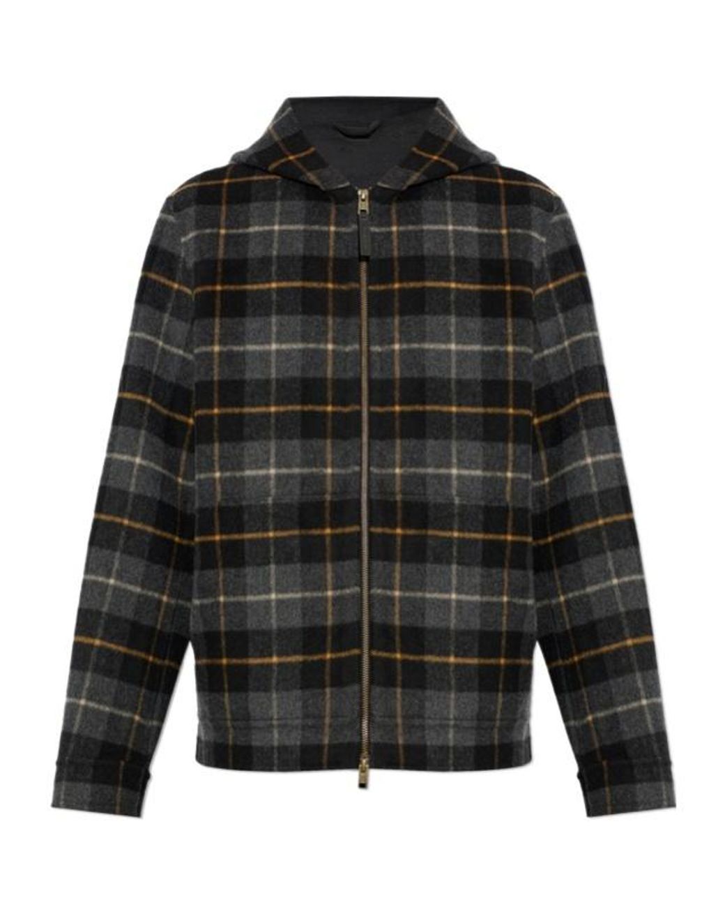 Woolrich Black Checked Zip-Up Hooded Jacket for men