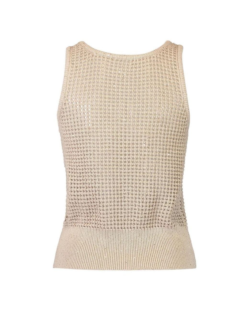 Brunello Cucinelli Natural Sleeveless Knitted Tank Top